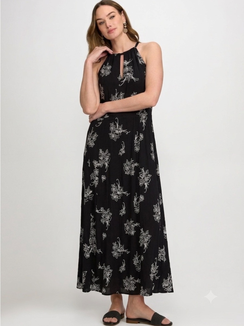 Black Floral Halter Maxi Dress
